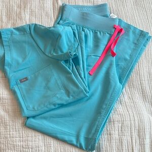 Figs Neon Blue Scrub Set